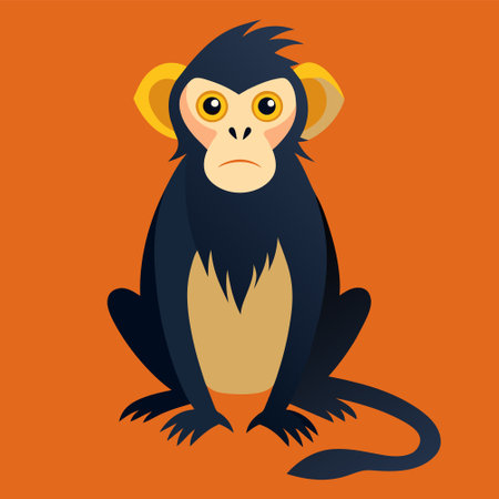 Monkey sitting on the orange background. Vector illustration in flat style.のイラスト素材