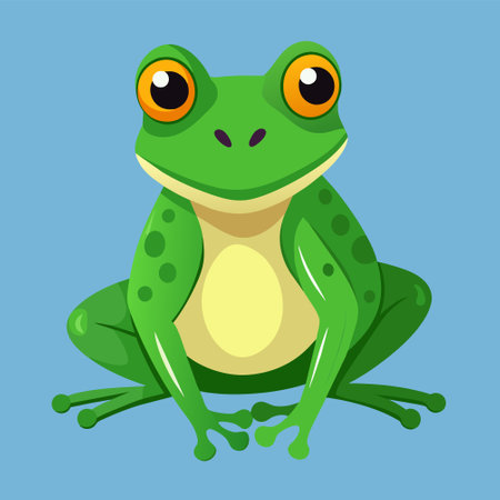 Frog on a blue background. Vector illustration in flat style.のイラスト素材