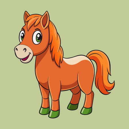 Cartoon cute horse on a green background. Vector illustration in a flat styleのイラスト素材