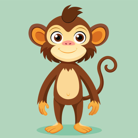 Cute monkey cartoon character. Vector illustration of a funny monkey.