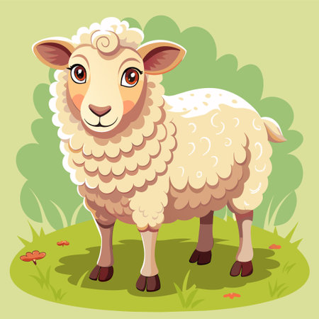 Sheep on a green meadow. Vector illustration of a cartoon sheep.のイラスト素材