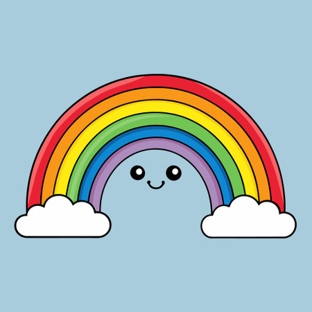 Rainbow with clouds. Cute cartoon style. Vector illustration.のイラスト素材