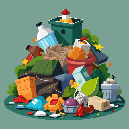 Garbage dump vector illustration in flat cartoon style. Waste recycling concept.のイラスト素材