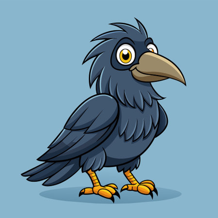 Cute crow cartoon on blue background. Vector illustration for your designのイラスト素材