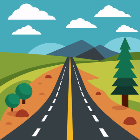 Road in the mountains. Flat style vector illustration for web design.のイラスト素材