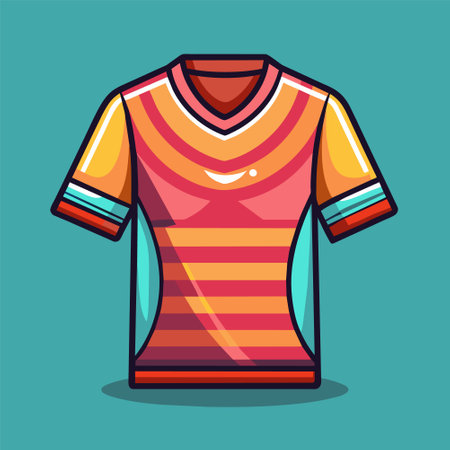 Colored t-shirt with stripes on a blue background. Vector illustrationのイラスト素材