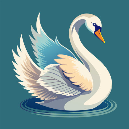 swan on a blue background, vector illustration, eps 10のイラスト素材