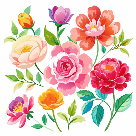 Set of hand drawn flowers on a white background. Vector illustration.のイラスト素材