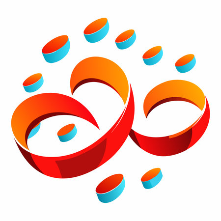 Red and blue 3D rings on a white background. Vector illustrationのイラスト素材
