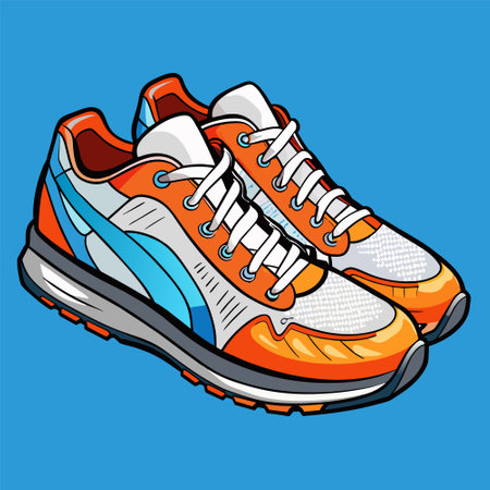 Sneakers isolated on blue background. Vector illustration in cartoon style.のイラスト素材