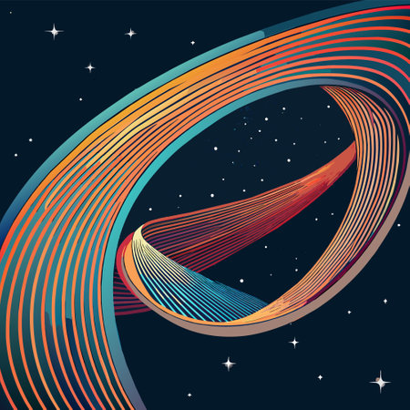 Abstract background with colorful curved lines and stars. Vector Illustration.のイラスト素材