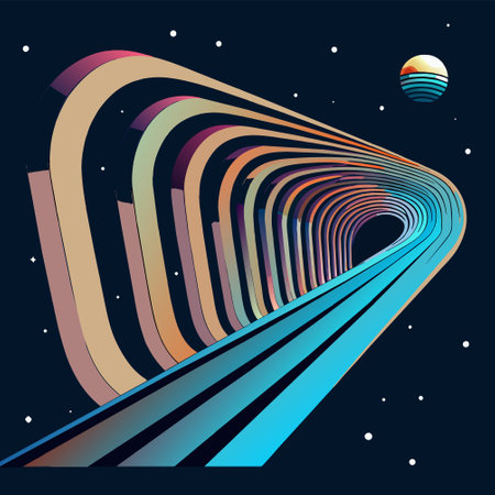 Abstract vector illustration of a curved road in the space with stars.のイラスト素材