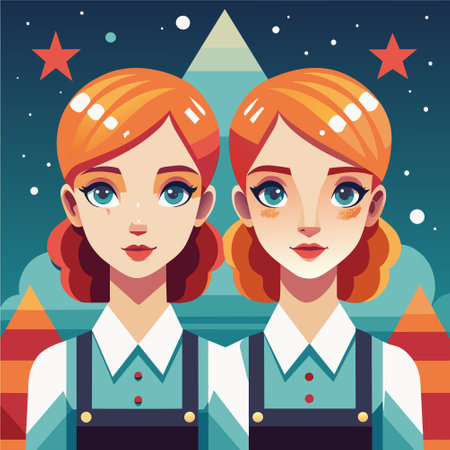 Two girls in bavarian clothes. Vector illustration in flat styleのイラスト素材