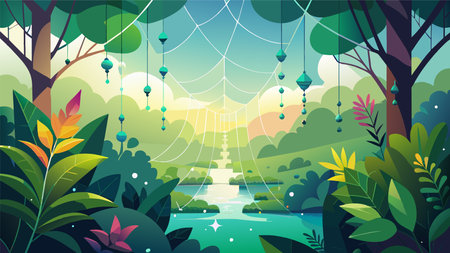 Lanterns in the jungle. Landscape design vector illustrationのイラスト素材