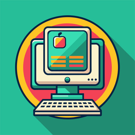 Computer icon. Flat design style with long shadow. Vector illustration.のイラスト素材
