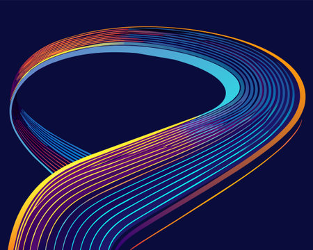 Abstract background with curved lines in blue and orange colors. Vector illustration.のイラスト素材