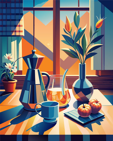 Interior of the room with a cup of coffee and a book. Vector illustrationのイラスト素材