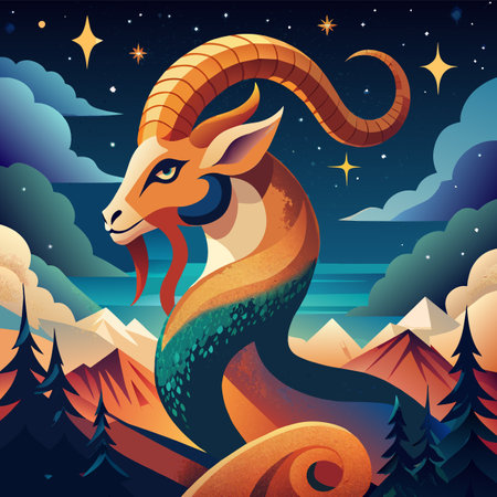 Zodiac sign Capricorn in the night sky. Vector illustrationのイラスト素材