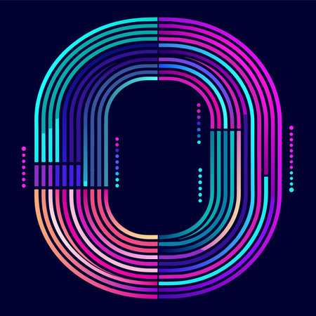Colorful letter O with stripes on dark background. Vector illustration.のイラスト素材