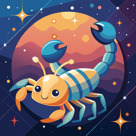 Cute cartoon scorpion. Vector illustration on the theme of outer space.のイラスト素材