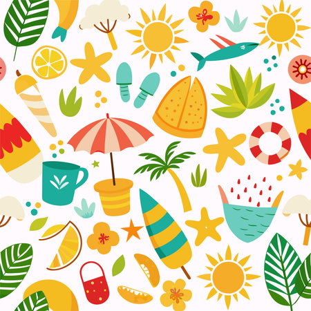 Summer pattern. Seamless vector background with hand drawn elements.