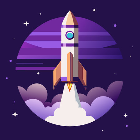 Space rocket launch. Flat style vector illustration. Space exploration concept.のイラスト素材