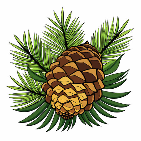 Pine cone and palm leaves vector illustration graphic design vector illustration graphic designのイラスト素材