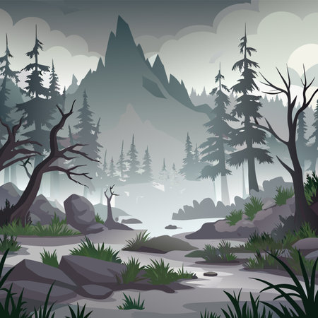 Nature landscape background with forest and mountains. Vector illustration. Eps 10のイラスト素材