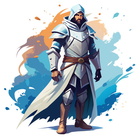 Knight in armor with sword and shield on abstract background. Vector illustration.のイラスト素材