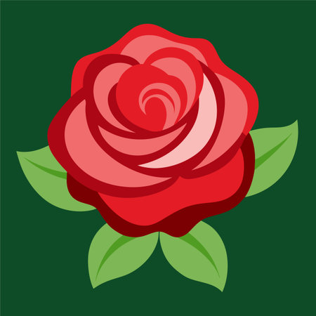 Red rose on a green background. Vector illustration in flat style.のイラスト素材