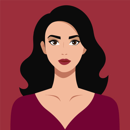 Vector illustration of a beautiful woman with long black hair and red lipsのイラスト素材
