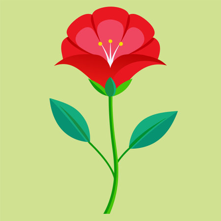 Flower red rose on a green background. Vector illustration in flat styleのイラスト素材