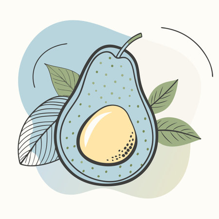 Avocado with leaves. Hand drawn vector illustration in doodle style.のイラスト素材