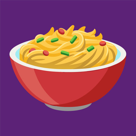 Spaghetti in a bowl. Vector illustration on a purple background.のイラスト素材