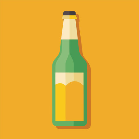 Beer bottle flat icon. Vector illustration of a beer bottle on a yellow background.のイラスト素材
