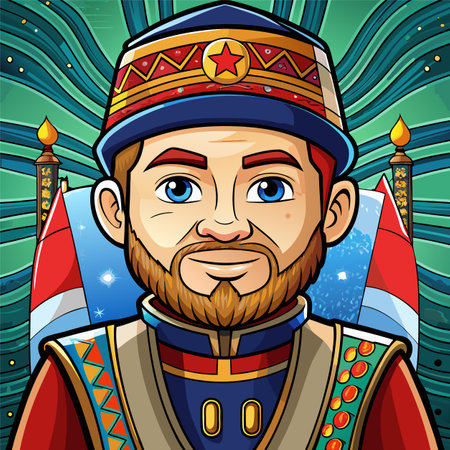 Cartoon illustration of Russian man in traditional costume. Vector clip art.のイラスト素材