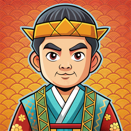 Korean man wearing traditional costume. Vector illustration in cartoon style.のイラスト素材