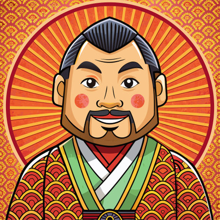 Handsome Asian man with traditional costume. Vector illustration.のイラスト素材