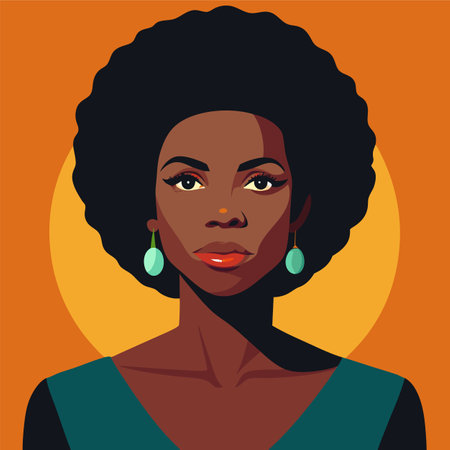 Beautiful african american woman with earrings. Vector illustrationのイラスト素材