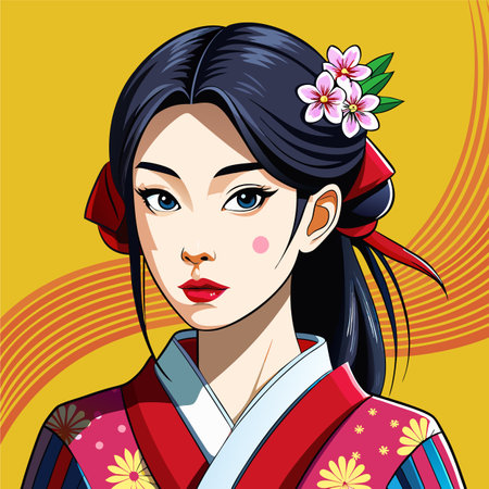 Beautiful Japanese girl in kimono. Vector illustration.のイラスト素材