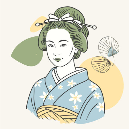 Beautiful Japanese geisha with kimono. Vector illustration.のイラスト素材