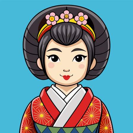 Korean girl in traditional costume. Vector illustration of a Korean woman in traditional clothes.のイラスト素材