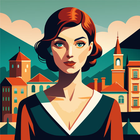 Portrait of a beautiful woman in retro style. Vector illustration.のイラスト素材