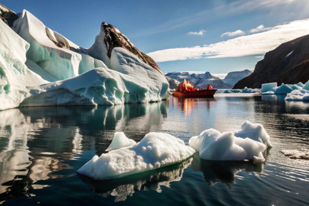 Icebergs in the Glacier Lagoon, Iceland, Europe.の素材