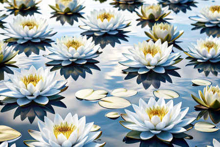 Beautiful white lotus on the water surface. Natural background.の素材