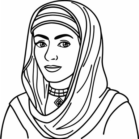Arabic woman - black and white vector illustration for coloring book.のイラスト素材