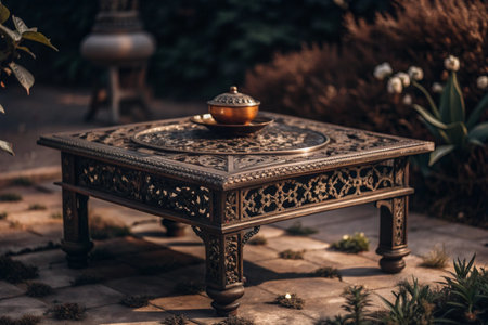 Antique table in the garden. Selective focus. nature.の素材