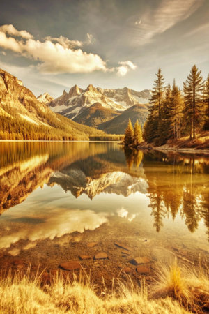 Mountain lake in the Dolomites, Italy. Toned.の素材