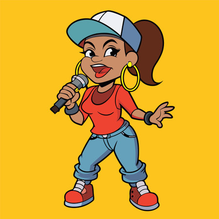 Cute african american girl with microphone. Vector illustration.のイラスト素材