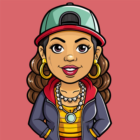 Vector illustration of a pretty African American woman wearing a capのイラスト素材